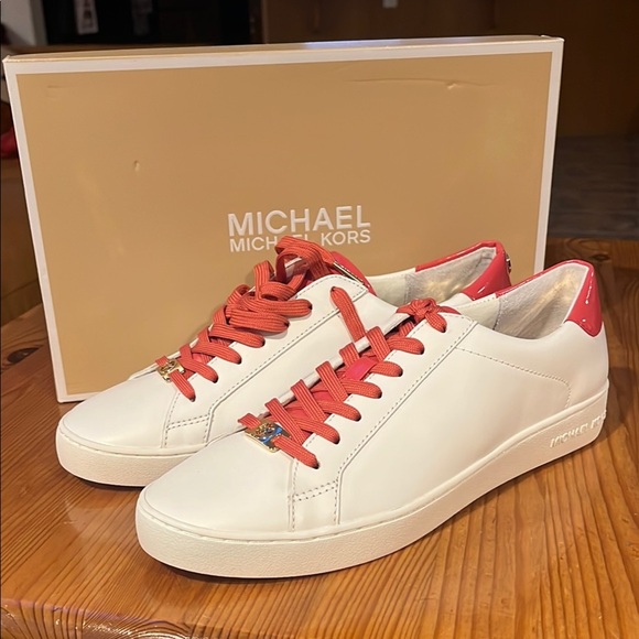Michael Kors Irving lace up White and Red Low-Top Sneakers new with box. - Picture 1 of 15